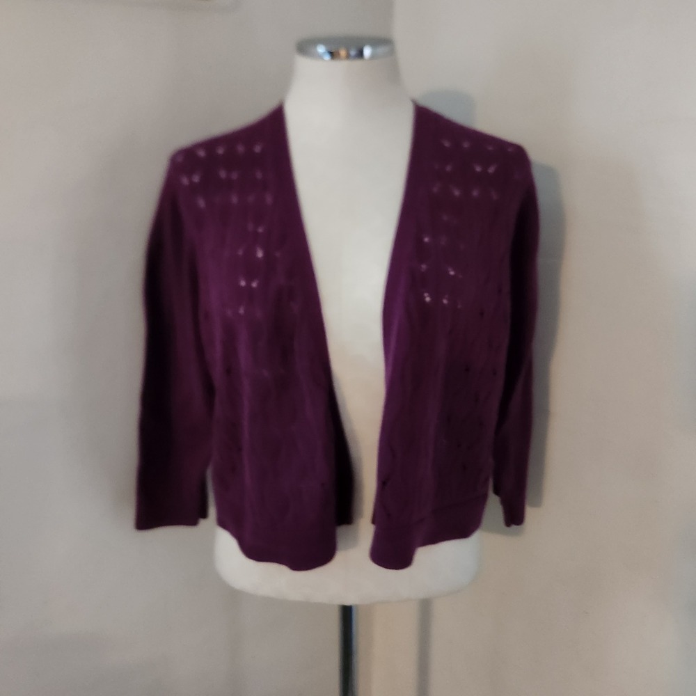 LOFT Purple Open-Front Knit Cardigan